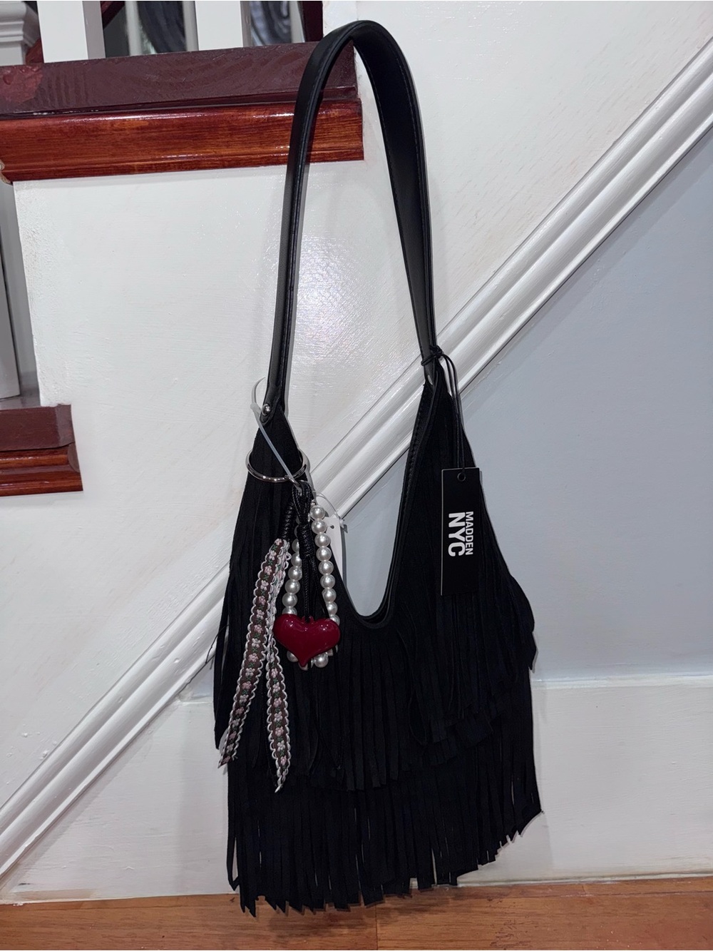 Madden NYC Black Fringe Hobo Style Bag